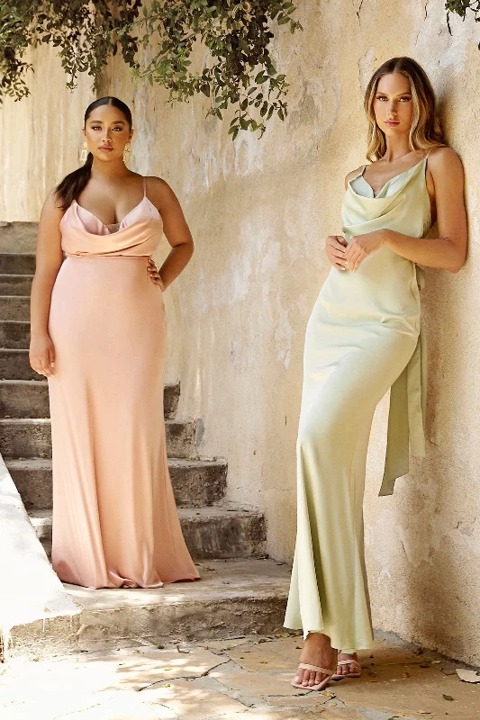 bridesmaid dresses for tall women with empire waistlines --Cowl Fitted Satin Gown by Cinderella Divine 7487 bridesmaid dresses for tall women with empire waistlines --Cowl Fitted Satin Gown by Cinderella Divine 7487