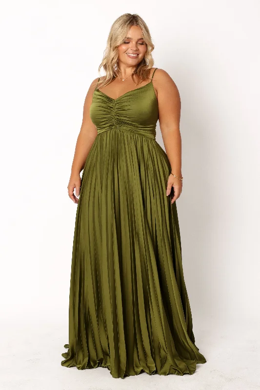 formal dresses with satin fabric for smooth texture --Naira Pleated Maxi Dress - Palm Green formal dresses with satin fabric for smooth texture --Naira Pleated Maxi Dress - Palm Green