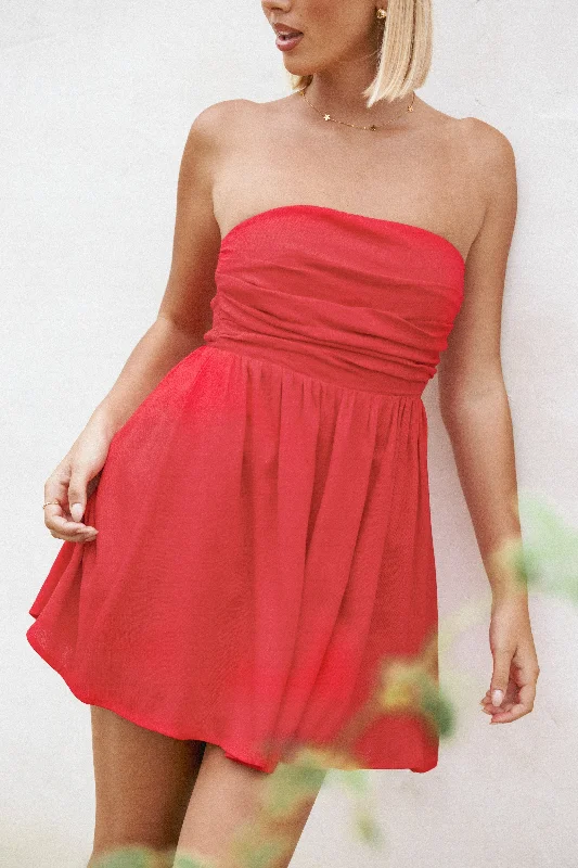 Graduation dresses with bold patterns for a fun look -Katy Strapless Mini Dress - Red Graduation dresses with bold patterns for a fun look -Katy Strapless Mini Dress - Red