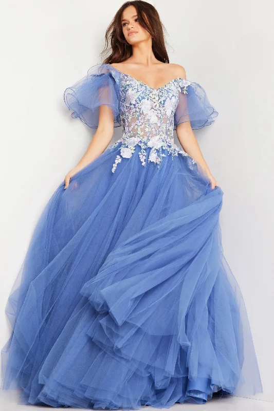 cocktail dresses with sequin skirts for party nights --Tulle Short Sleeve A-line Gown by Jovani 24575