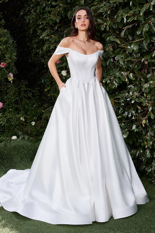 Wedding guest dresses in bright, festive colors -Satin Off Shoulder Bridal Ball Gown by Ladivine CDS513W Wedding guest dresses in bright, festive colors -Satin Off Shoulder Bridal Ball Gown by Ladivine CDS513W