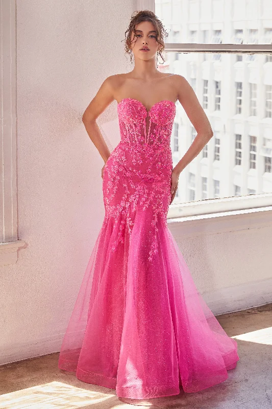 formal dresses with pleated skirts for graceful movement --Sequin Tulle Strapless Mermaid Dress by Ladivine CB139 formal dresses with pleated skirts for graceful movement --Sequin Tulle Strapless Mermaid Dress by Ladivine CB139