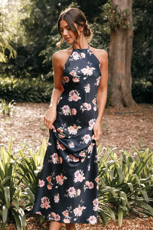 formal dresses for post-surgery patients with easy closures --Hadley Halterneck Maxi Dress - Black Floral formal dresses for post-surgery patients with easy closures --Hadley Halterneck Maxi Dress - Black Floral