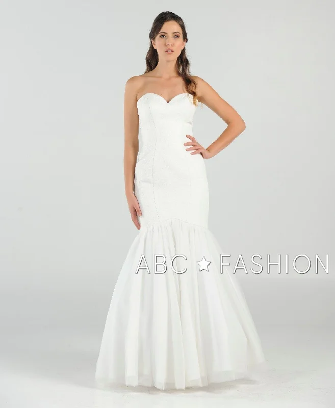 cocktail dresses with mesh necklines for modern appeal --White Strapless Mermaid Dress by Poly USA 8278 cocktail dresses with mesh necklines for modern appeal --White Strapless Mermaid Dress by Poly USA 8278