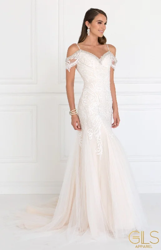 Best wedding guest dresses for evening galas -Long Cold Shoulder Ivory Wedding Dress by Elizabeth K GL1513 Best wedding guest dresses for evening galas -Long Cold Shoulder Ivory Wedding Dress by Elizabeth K GL1513