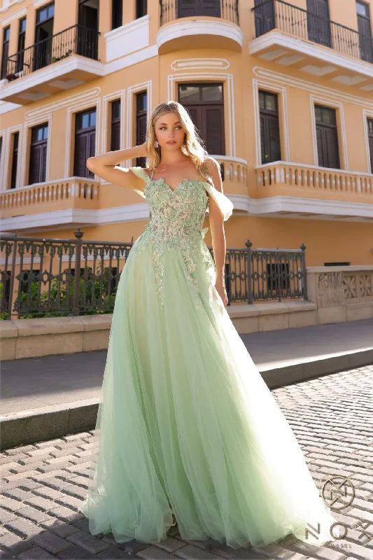 formal dresses for students attending award ceremonies --Butterfly Applique Off Shoulder Gown by Nox Anabel J1324 formal dresses for students attending award ceremonies --Butterfly Applique Off Shoulder Gown by Nox Anabel J1324
