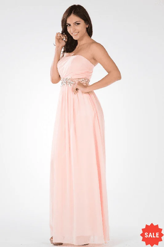cocktail dresses with bow back details for cute accents --Long Strapless Dress with Embellished Waist by Poly USA 7698