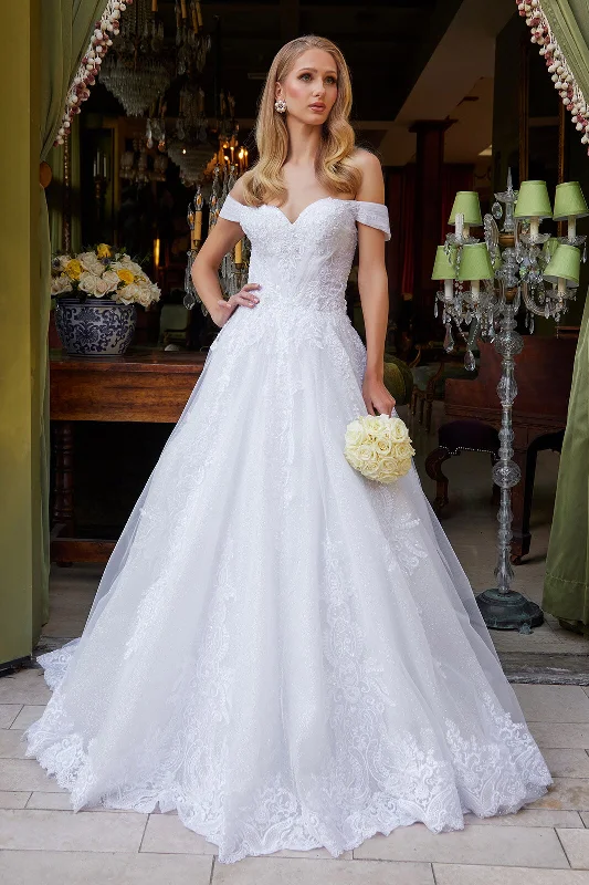 cocktail dresses with satin belts for waist definition --Off Shoulder Bridal Gown by GLS Gloria GL3534