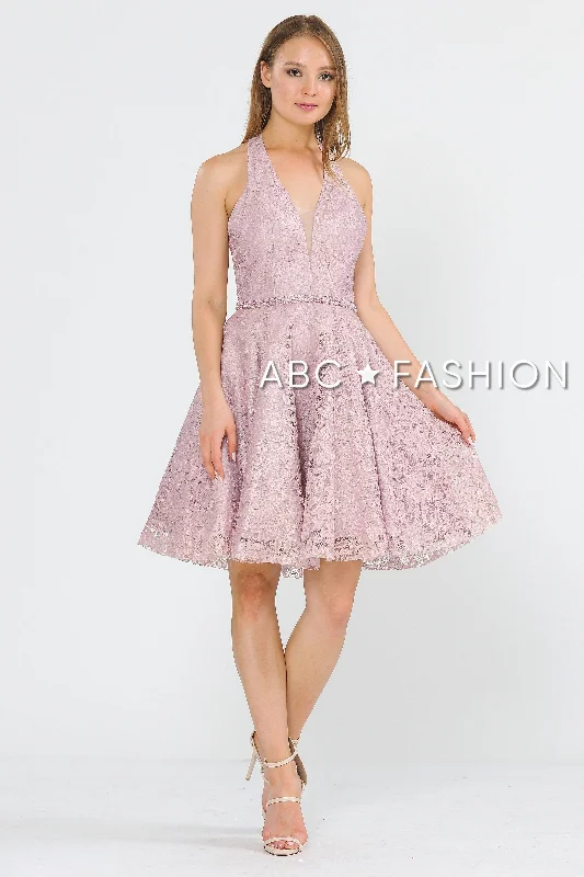 Sexy dresses for night clubbing and dancing -Short Halter Lace Dress with Open Back by Poly USA 8428 Sexy dresses for night clubbing and dancing -Short Halter Lace Dress with Open Back by Poly USA 8428