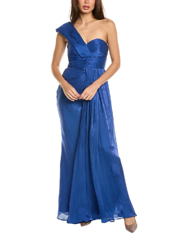 Badgley Mischka Draped One-Shoulder Gown