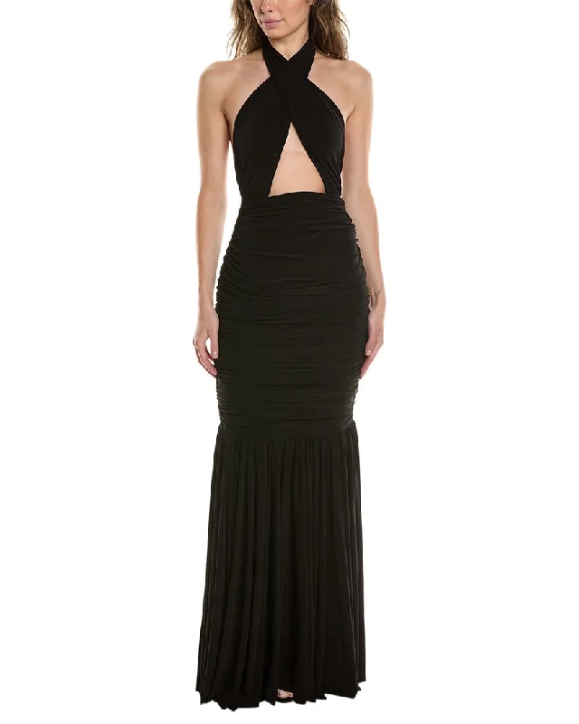 Norma Kamali Cross Halter Fishtail Gown