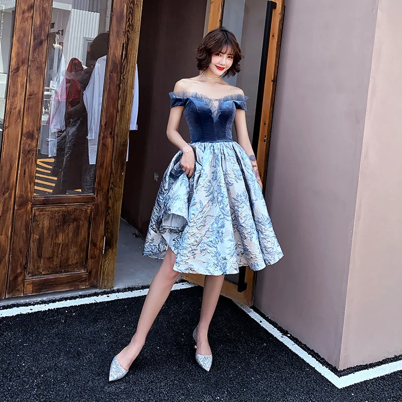 Blue velvet short prom dress party dress  8355