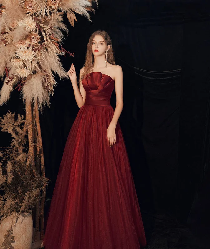 Burgundy long prom dress formal dress  8350