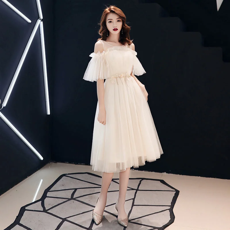 Cute champagne tulle prom dress evening dress  8338