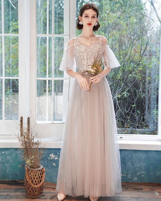 Elegant lace long A line prom dress evening dress  8413
