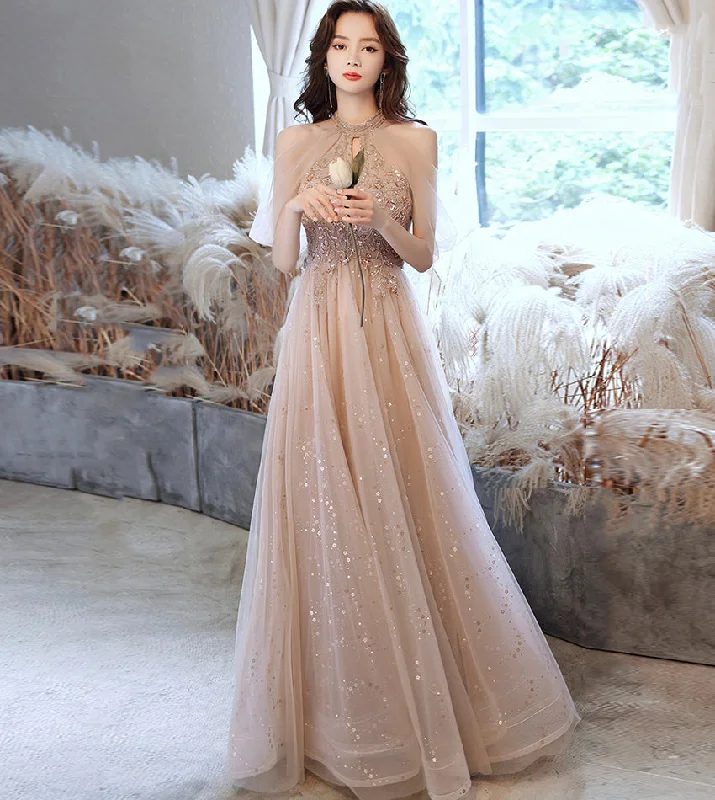 Elegant tulle beads long prom dress evening dress  8441