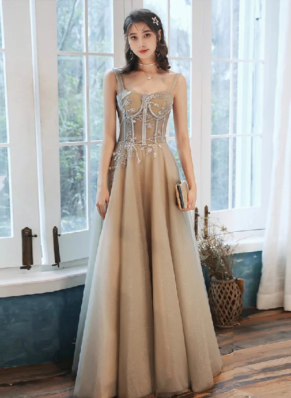 Lovely tulle lace long prom dress evening dress  8486