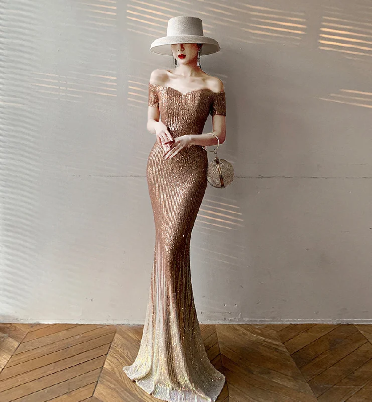 Mermaid sequins long prom dress evening dress  8521