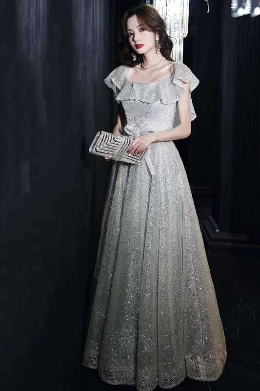 Silver sequins long prom dress shiny evening dress  8509