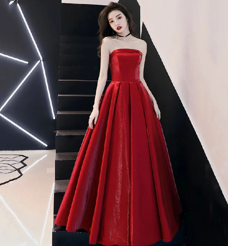 Simple satin long prom dress burgundy evening dress  8523